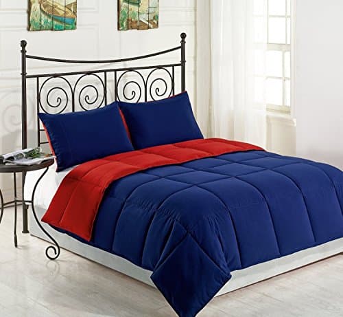 3 Piece Reversible Down Alternative Comforter Set Medium Weight, King/Cal King, Red/Blue