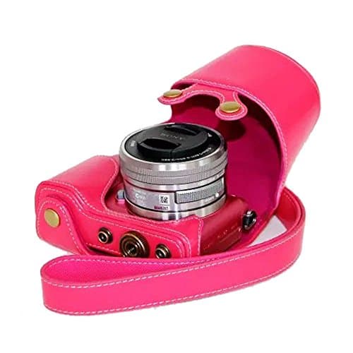 Dengpin Detachable Protective PU Leather Digital Camera Case Bag Cover for Sony Alpha A5100, ILCE-5100L with Shoulder Strap, 6 Colors Available, Charging Style, Sony A5100 Case, Rose Red, Y