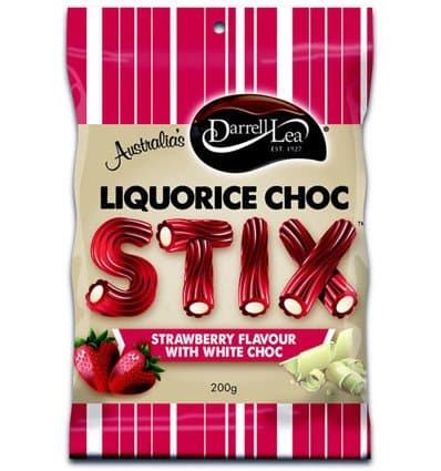 Darrell Lea Stix Strawberry White 200g x 12