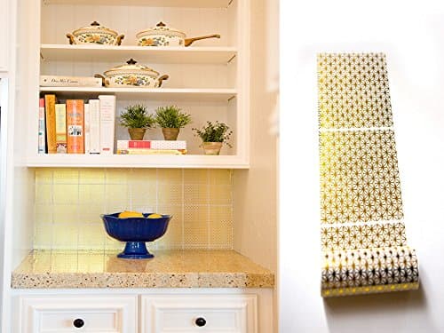 Wall Tape: Peel and Stick for Tile Backsplash, Self-Adhesive Wallpaper for Renters and Temporary Home Decor (Gold Tile)