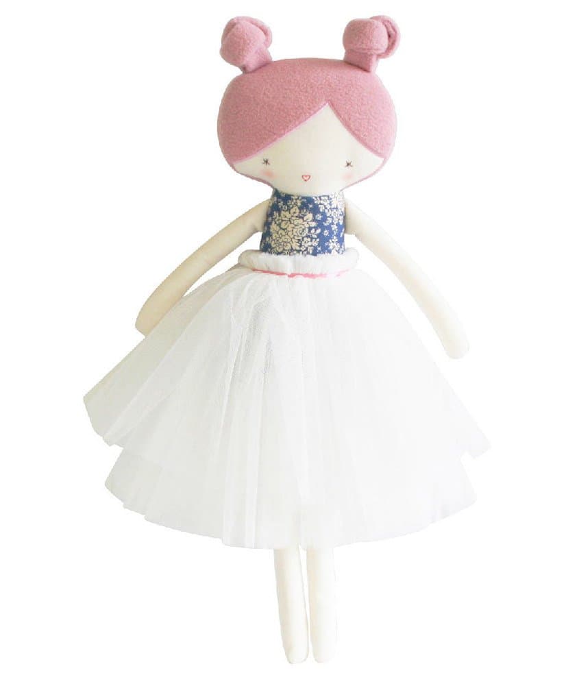 Alimrose Designs "Collette Pink Haired Doll with Navy Bodice and White Tulle Dress 19"