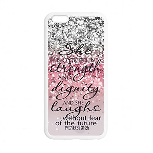 She is Clothed with Strength & Dignity She Laughs without Fear of the Future Proverbs 31:25 - Bible Verse Pink Sparkles Glitter Pattern iPhone 6 Plus TPU(Laser Technology) Case Cover for White