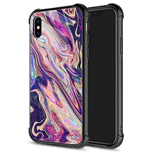 iPhone Xs Max Case,9H Tempered Glass iPhone Xs Max Cases, Pink and Purple Marble Pattern Design Shockproof Anti-Scratch Case for Apple iPhone Xs MAX 6.5-inch Pink Marble