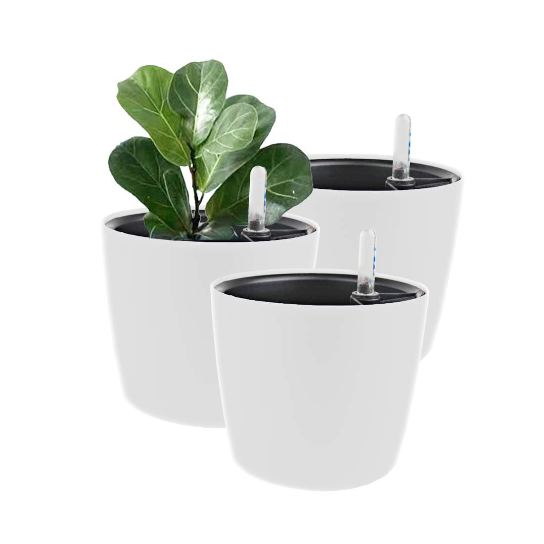 UKan 7 Inch Self Watering Planter, 3-Pack Plastic Flower Pots for All Indoor Plants, Herbs, Flowers, Round, White