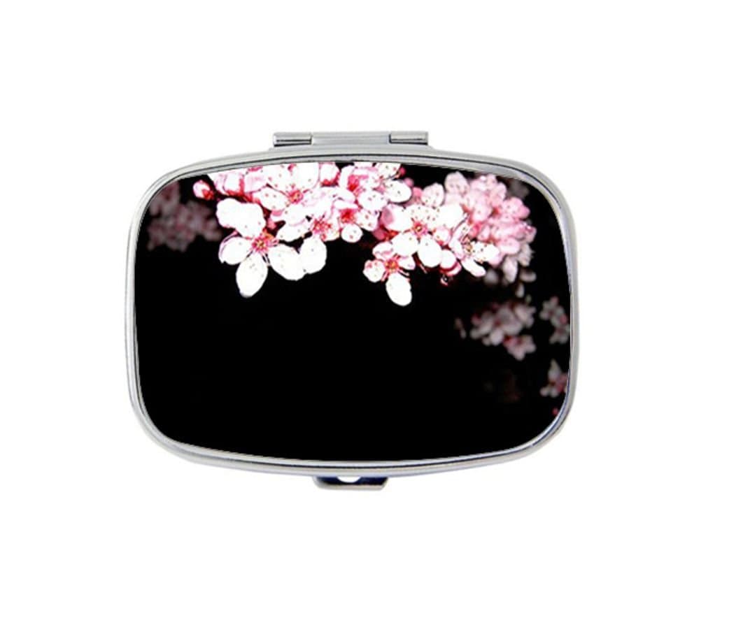 Cherry Blossom Flower Custom Silver Stylish, slim design Pill Box Holder,rectangle Medicine Vitamin Organizer Pill case
