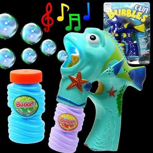 Fish Bubble Gun - Light Up Blue Tang Fish Bubble Shooter Blaster with LED Lights and Music