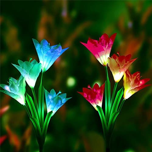 2 Pack Solar Stake Lights Outdoor- Eutreec Solar Powered Garden Lights with 8 Lily Flower, Multi-color Changing LED Solar Stake Lights for Garden,Patio,Backyard,Pathway (Colorful)