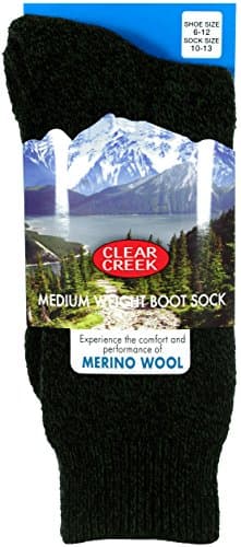 Clear Creek Men's Merino Wool Medium Weight Extra Thick Boot Socks in 5 Colors (Black-Olive Green)