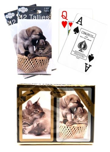 Bundle – 3 items: 1 Congress Playing Cards Cat & Dog Bridge (2 Decks), with 2 Packs (12 Each Pack) Tallies, Jumbo Index