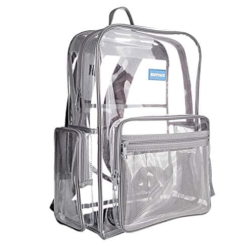 Heavy Duty Clear Backpack with Reinforced Comfortable Straps,Transparent PVC Backpack with Multi Pockets for School Students, Outdoor Sports or Travelling (Grey)