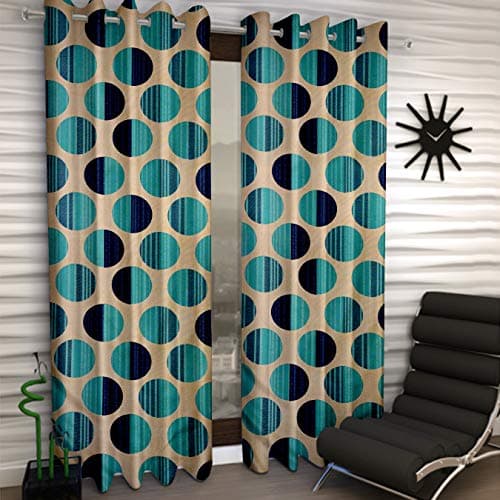 Cortina Polyester Fabric Eyelet Long Door Curtain (Blue)