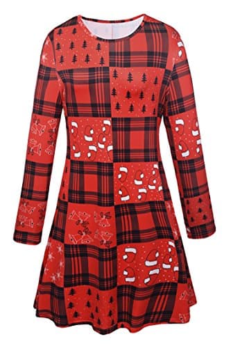 LaSuiveur Women's Christmas Santa Claus Print Pullover Flared A Line Dress