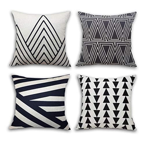 Multiart Set of 4 Decorative Throw Pillow Covers, Black Beige Modern Geometric Square Pillow Case, Cushion Cover 18 x 18inch, Linen/Cotton