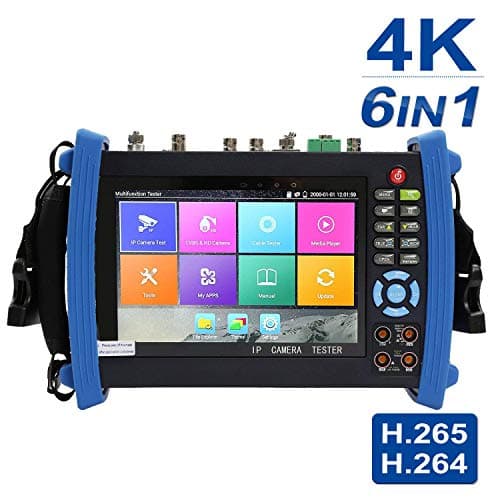 7 inch 4K 6 in 1 IP Camera Tester, Rapid ONVIF, POE, WiFi, UTP/TDR/ RJ45 Cable Test/IP Discovery/PTZ Controller/Coaxial HD Test, HDMI Input/Output, Come with 8GB SD Card