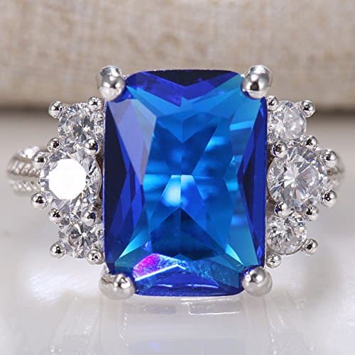 Phetmanee Shop Ring 925 Silver Huge 8.7CT Princess Cut Natural Tanzanite Wedding Prom Size 6-10 (9)