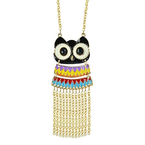 Twinkle Enamel Pendant Necklace - Opera Owl w/ Strings (Black)