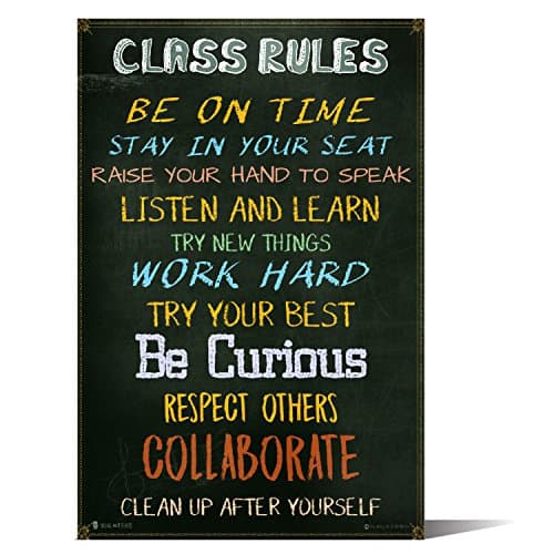 Classroom Rules sign chart LAMINATED SMALL by Teachers for students learning in school study hall (10X18)