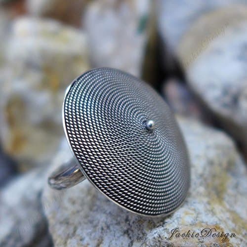 25mm Modern Oxidized Round Twisted Wire Cocktail Adjustable Sterling Silver Ring JD74