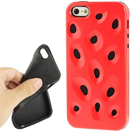 iPhone Case Cover Hollow Watermelon Style Plastic + Black Silicone Combination soft case rubber skin cover case for iPhone 5 &5s &SE WKKIT ( Color : Watermelon Red )