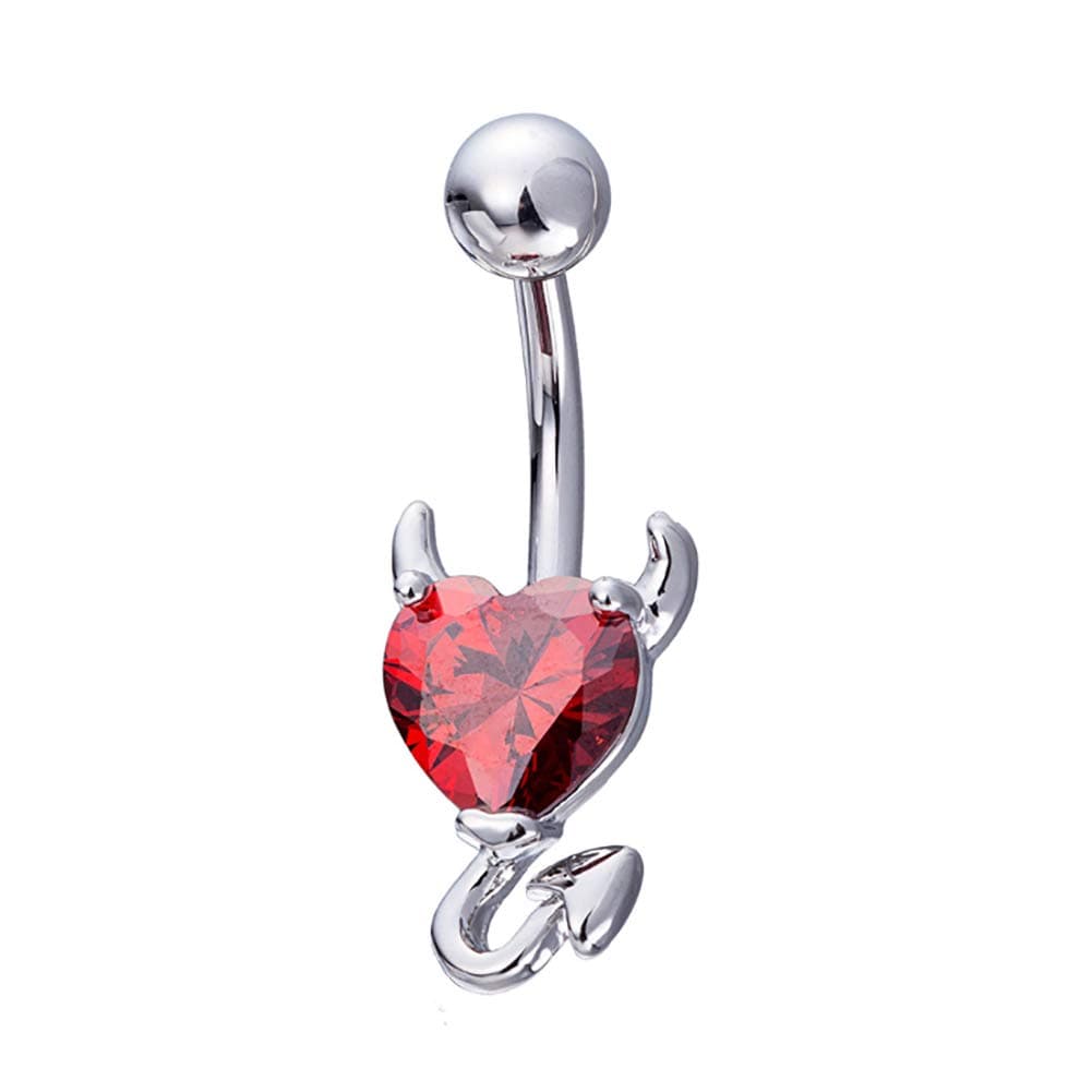 Girl Silver-plated Navel Ring Devil Heart Shape Belly Button Ring Stainless Steel Navel Piercing Belly Bar Navel Stud Body Piercing Jewelry for Women Birthday gift