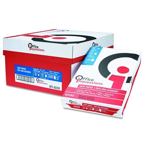 Office Impressions Bulk White Copy Paper, 92 Bright, 20 lb Bond Weight, 8.5 x 14, White, 500 Sheets/Ream, 10 Reams/Carton