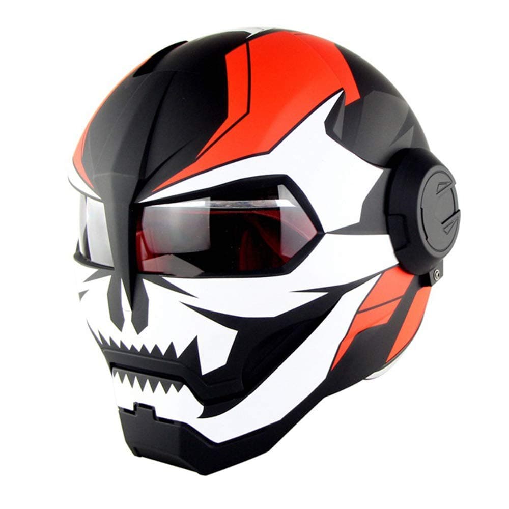 SEEKSUNG Full Iron Man Face Helmet,Transformers Flip up Helmet,Vintage Harley Helmet Integrated, D. O. T Certificate,E,L
