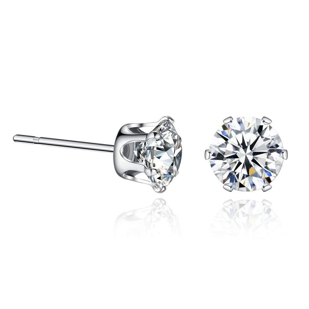 Sterling Silver Cubic Zirconia Stud Earrings Sensitive Ears (3mm,4mm,5mm,6mm,7mm,8mm)