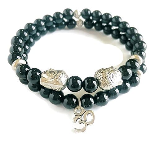 6mm Root & Base Chakra Black Agate Stone Yoga Wrist Mala Bracelet Set Stretch Bracelet