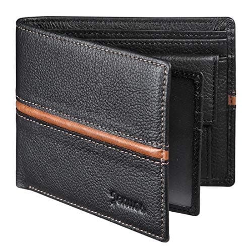 Men's Wallet, Jenuos Genuine Leather RFID Blocking Wallets with Coin Pocket, Gifts for Men – Brown (WT-ZS-BK)
