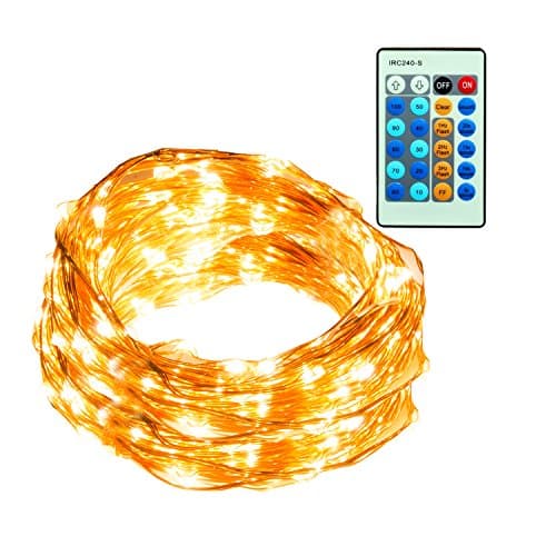 40Ft 120 LED Fairy Starry Christmas Copper Wire String Dimmable with Remote Control. Waterproof Decorative Lights for Bedroom, Patio, Dining Room, Garden, Gate, Yard, Parties, Wedding,Bed Room.