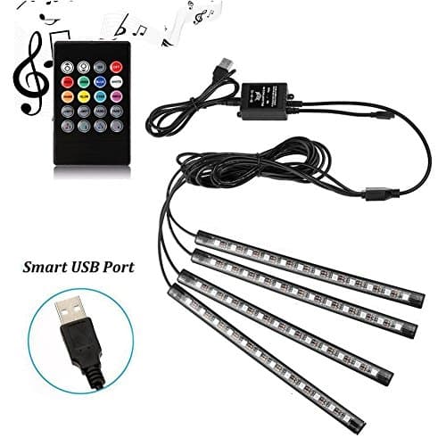 Sokam Car LED Strip Lights, 4pcs 48 LED Multi Color Music Car Strip Light Under Dash Lighting Kit with Sound Active Function and Wireless Remote Control(USB)