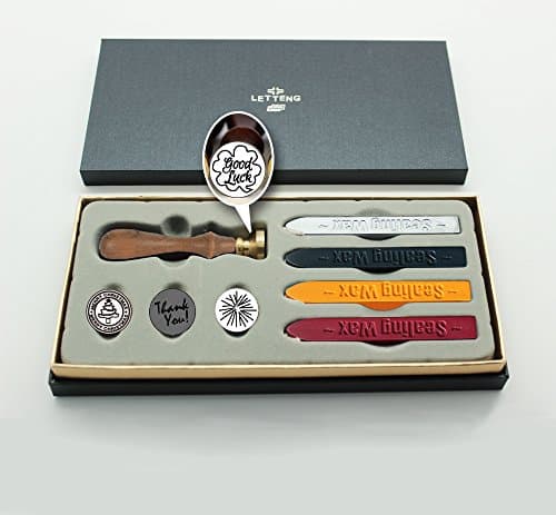 Letteng Wax Seal Stamp Gift Set with 4 Sealing Wax Sticks and 4 Different Wax Stamp for Letter Seal or Entertainment (4)