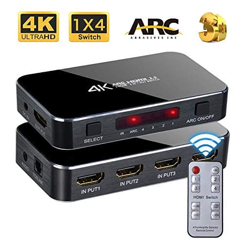 hdmi Switch 4x1 4K 60hz HD ARC Audio Optical TOSLINK HDCP 2.2 HDMI Switcher 2.0 with IR Remote Control