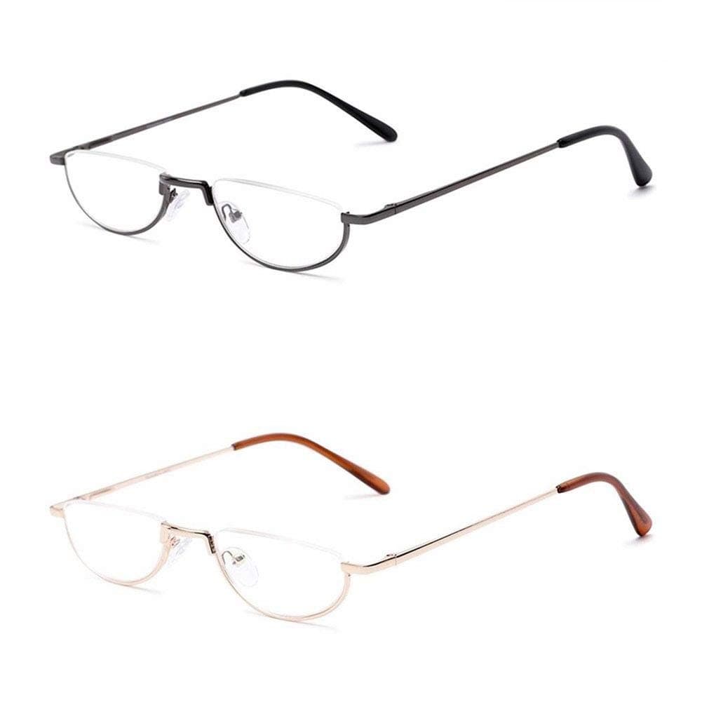 2 Pack AMILLET Vintage Half Moon Reading Glasses Semi Frame Classic Readers for Men and Women +1.75 Strength Gunmetal & Gold