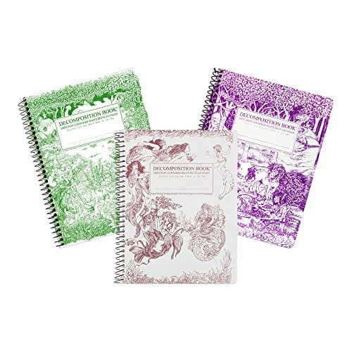 Decomposition Mythical Creatures Set, Three Total Designs: Fairy Tale Forest, Mermaids & Gardening Gnomes, Each notebook measures 7.5 by 9.5 Inches, Wirebound, Made in the USA