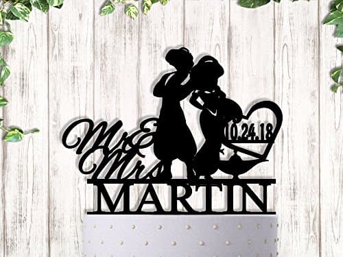 Aladdin and Jasmine with Last Name and Date Wedding Cake Topper