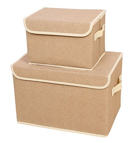 VASTING ART Foldable Fabric Cube Storage Bin & Box with Lid Non-woven 2 Pack, Beige