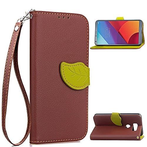 LG V30+ Case, LG V30 Plus Case, Nicelin Leaf PU Leather Wallet Type Magnet Closed Flip Stand Case for LG V30+/LG V30 Plus (Brown)