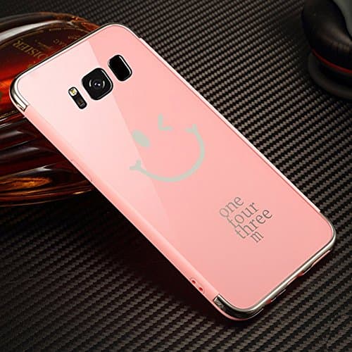 EUWLY Samsung Galaxy S8 Plus Mirror Case,Samsung Galaxy S8 Plus Silicone Mirror Case,Mirror Bright Reflection Luxury Shiny Ultra Thin Shock Resistant Anti Slip Scratch Resistant Silicone Protective Cover Mirror Makeup Flexible Silicone Back Soft Smart Phone Sleeve for Samsung Galaxy S8 Plus + 1 x Blue Stylus Pen - Smile Face,Pink