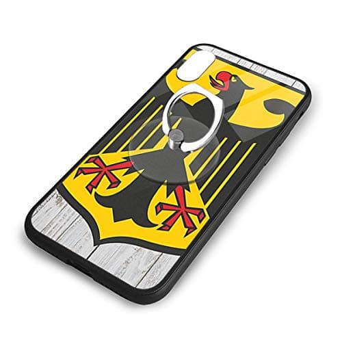 Phone Case for iPhone X/XS Case, Tempered Glass Back+Soft Silicone TPU Shock Protective Case 1061 Degree Rotating Ring Kickstand Phone Cover Compatible with iPhone X/XS-Cool German Eagle Crest Emblem