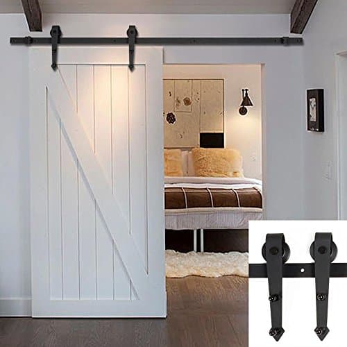 8FT Arrow Shape Sliding Barn Door Hardware for Single Door,Carbon Steel,Black (8FT Single Door Kit)