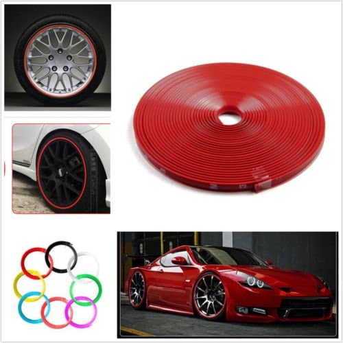 Red Car Wheel Hub Rim Edge Protector Ring Tire Guard Tape Sticker Line Rubber Strip