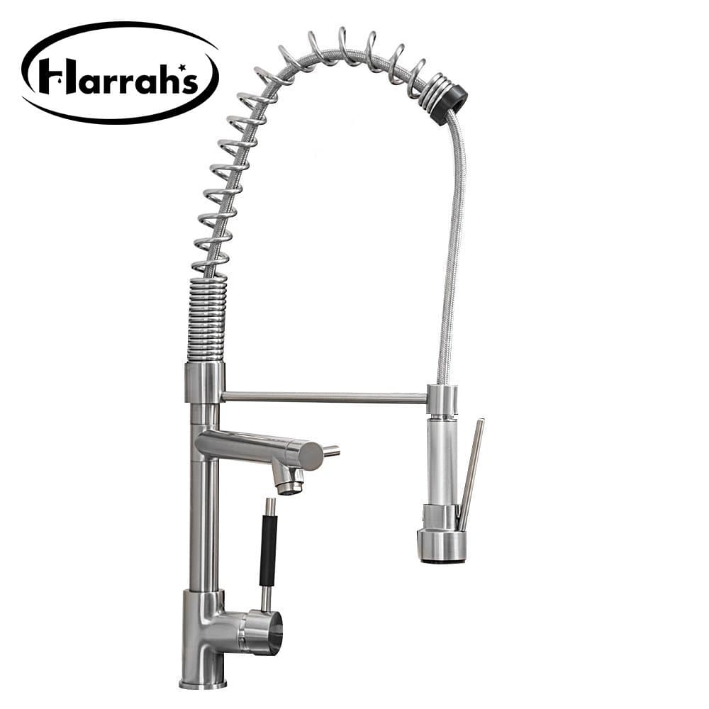 1008-D Pull Down Kitchen Sink Faucet Best Two Spouts Spring Brushed Nickel Pull Out High Arch Prep Sprayer Commercial