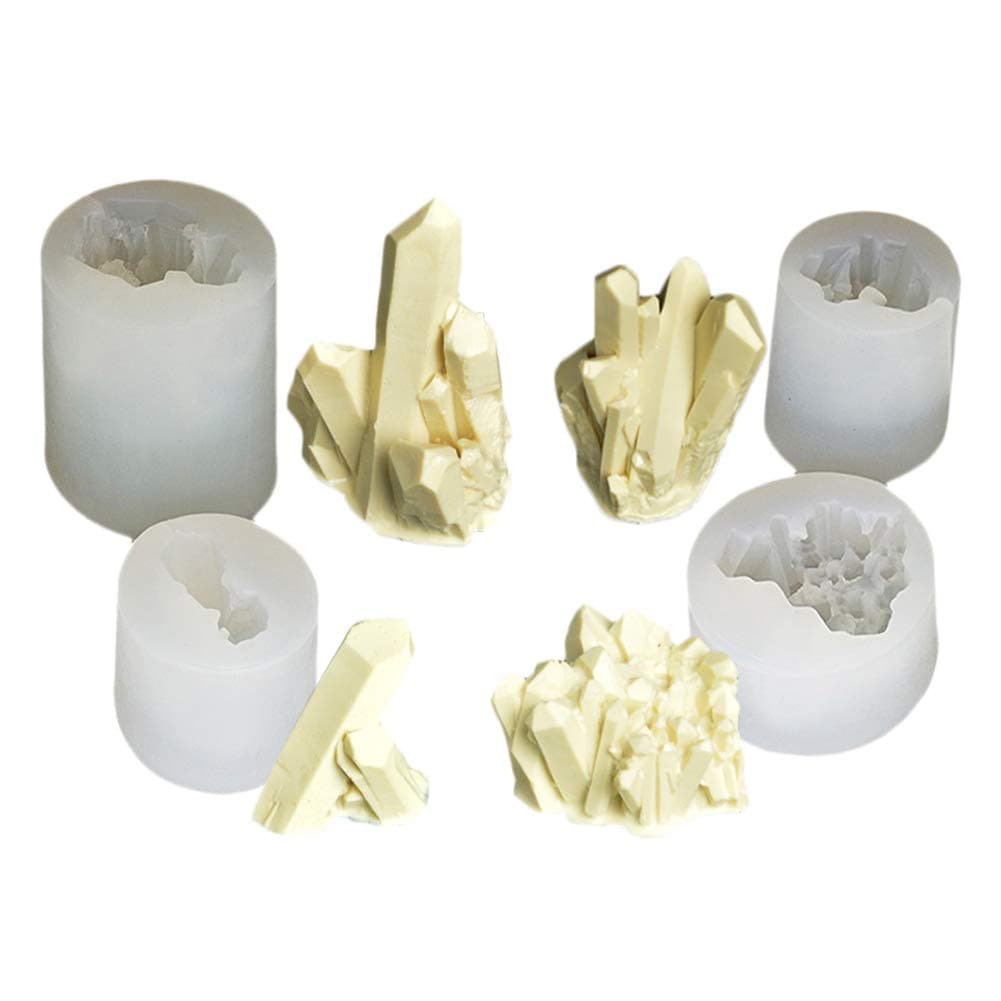 3D Crystal Quartz Rock Cluster Silicone Mold DIY Craft Soap Polymer Clay Molds Handmade Resin Epoxy Candle Moulds Cake Clay Mold Ice Cream Fondant Gum Paste Mold Candy Chocolate Bakeware Pan (E)