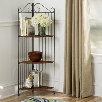 Space Saving 3 Tier Corner Unit Bookcase, Made Of Duarble Metal, Presented In Black Finish, Perfect For Display Or Storage