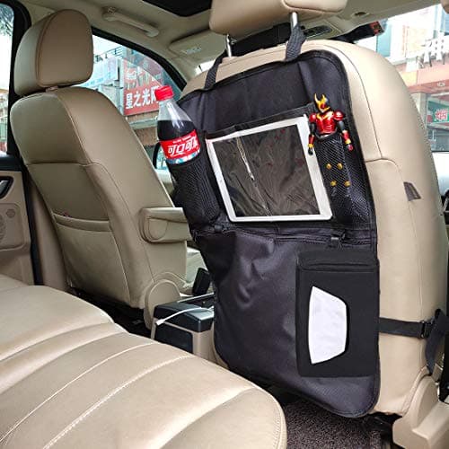 Ridpix Car Organiser with Tablet Holder Backpack Multi Pockets Storage Waterproof Anti-Kick Back Seat Protector with Universal Touch Screen Cover for 10 inch iPad and Tablet (Tissue bag)