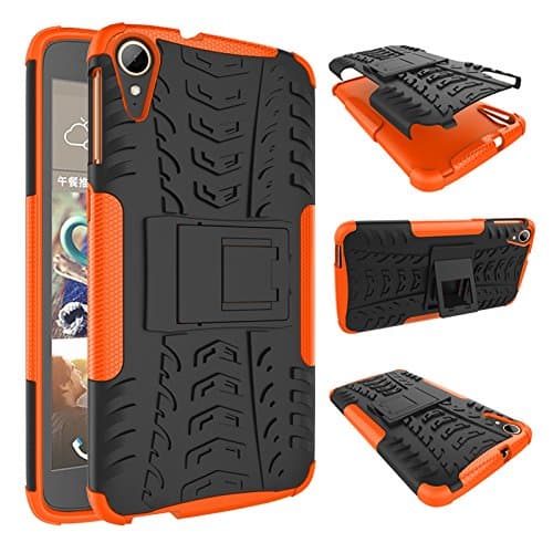 Qiaogle Phone Case - Shock Proof TPU + PC Hybrid Armor Stents Case Cover for HTC Desire 828 / 828W (5.5 inch) - HH17 / Black & Orange