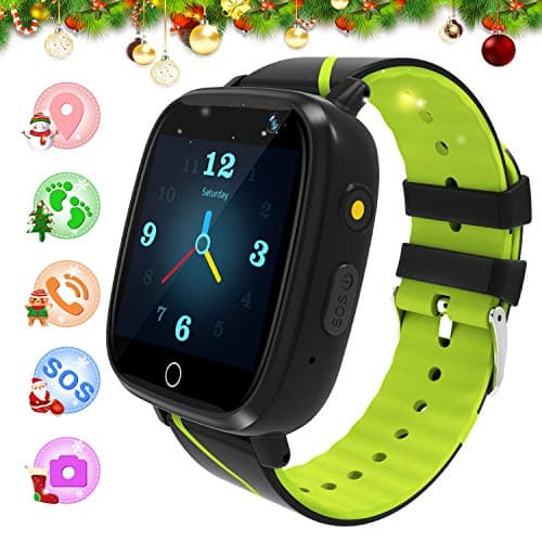 Kids GPS Smart Watch Phone Step Pedometer Tracker Anti-lost Touch Screen Chat Voice Flashlight Camera Alarm Clock SOS with Learning Game Birthday Gift Toys for Boys Girls (black)