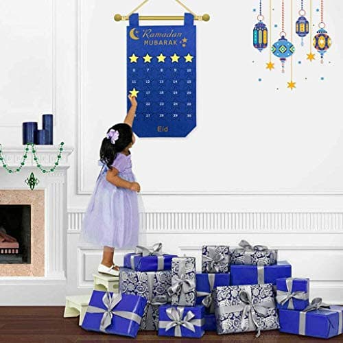 2019 Felt Ramadan Wall Calendar - Eid Hanging Numbered Countdown Timetable Calendars,with 30pcs Detachable Stars, Holiday Home Decorations