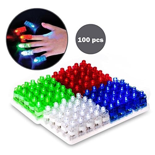Fun Finger Lights | 100pcs Bright Colorful (Blue Red Green White) Creative Battery Powered Night LED Finger | Switch Elastic PP Strap | Superb for Holiday Birthday Party | 1206.1
